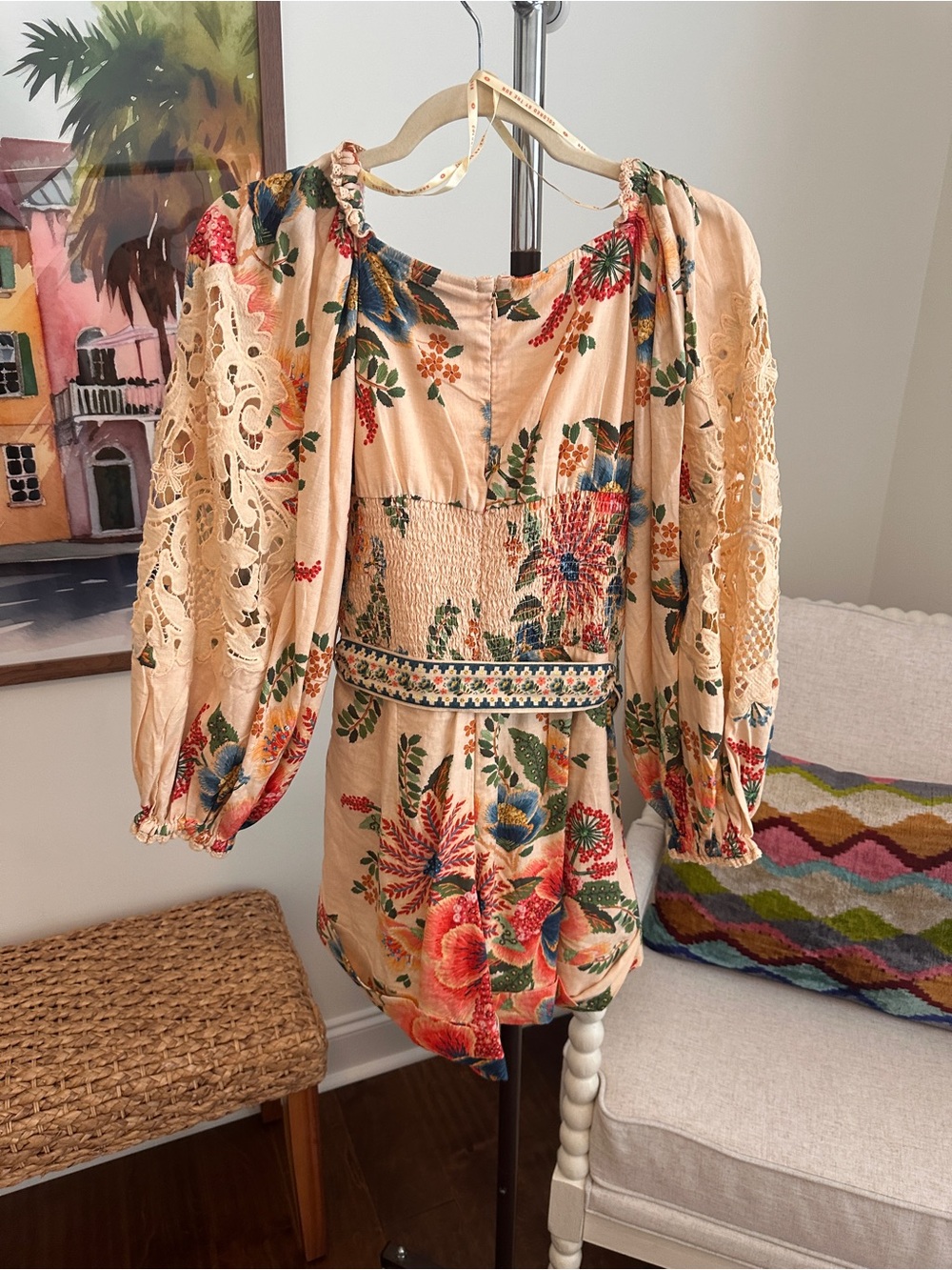 FARM Rio Peach Floral Embroidered Puff-Sleeve Romper - Picture 6 of 6